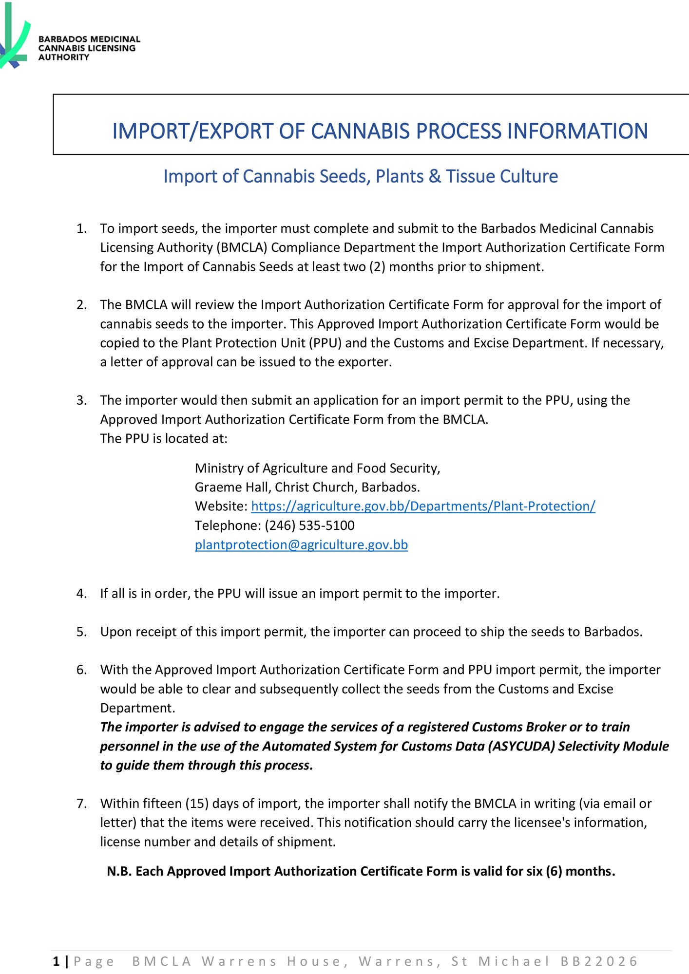 BMCLA Import + Export Authorization Certificate Process Information