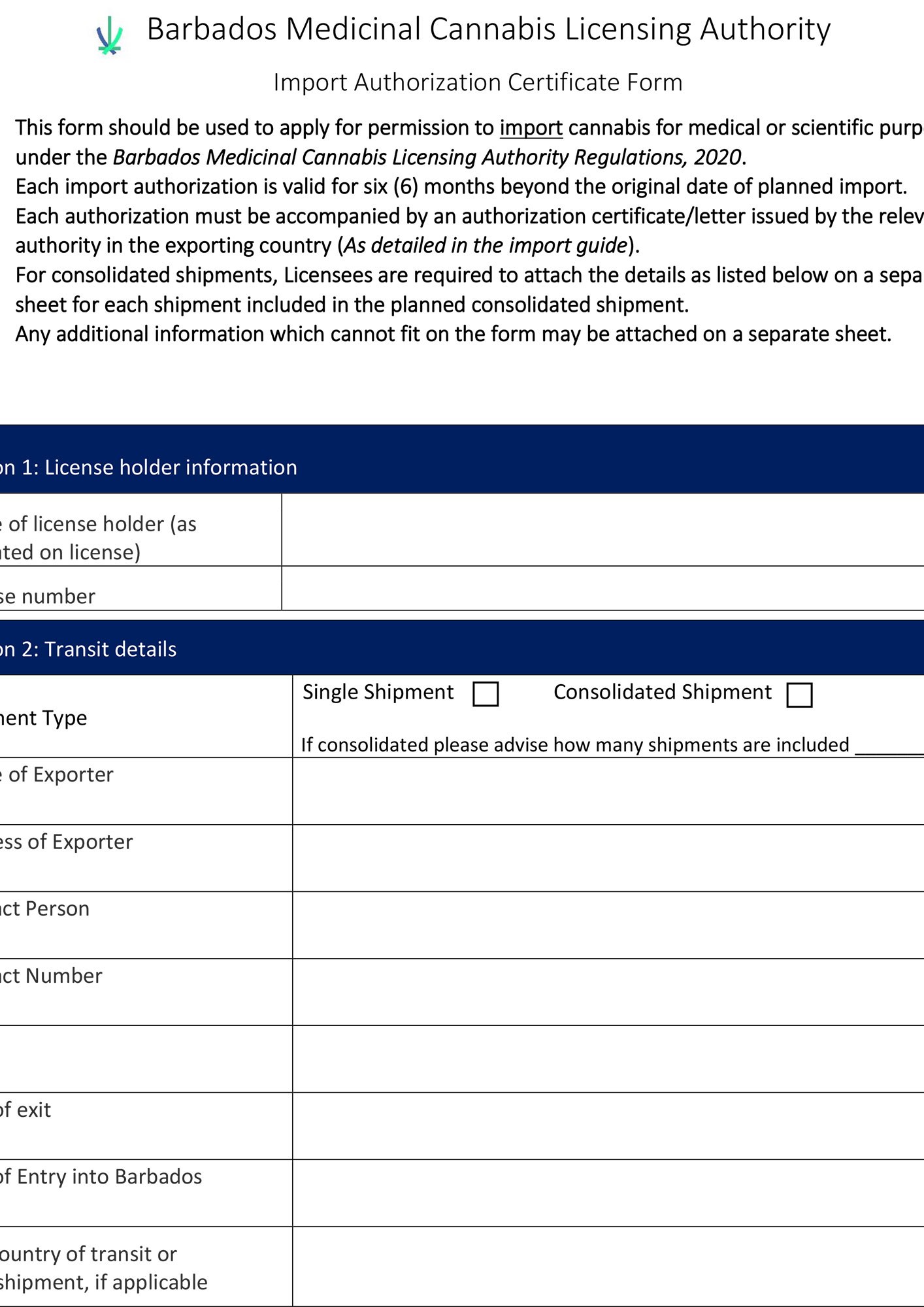 BMCLA Import Authorization Certificate Form 6th Draft 060121 Staff Review 